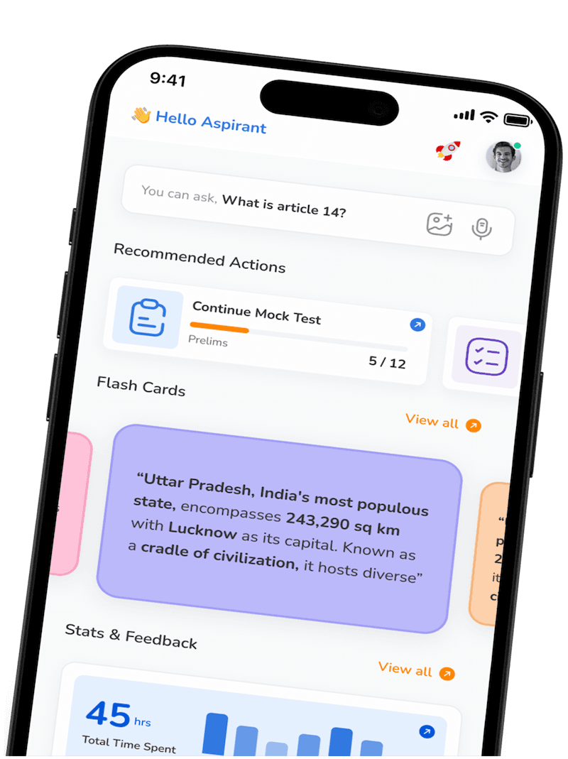 Saval AI mobile app home screen for UPSC exam preparation